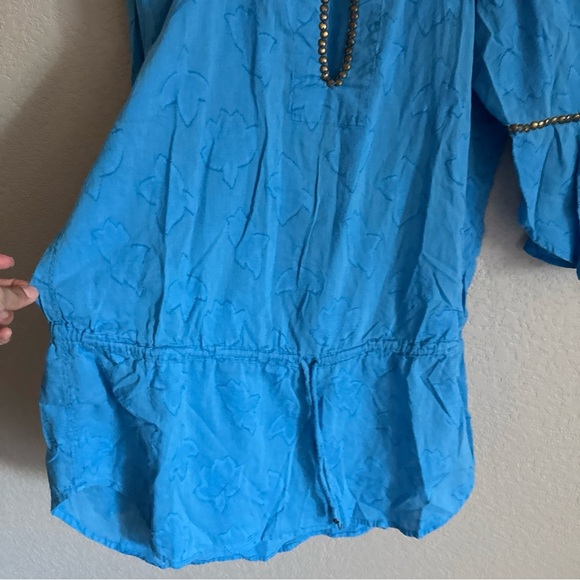 Vix Paula Hermanny Womens Cover Up Tunic  Sz M Cotton Boho Fairy Belted  Blue - Picture 9 of 14